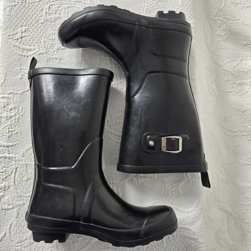 Kamik Rubber Rainboots Kids 4 Black Silver Waterproof Round Toe Mid Calf Warm